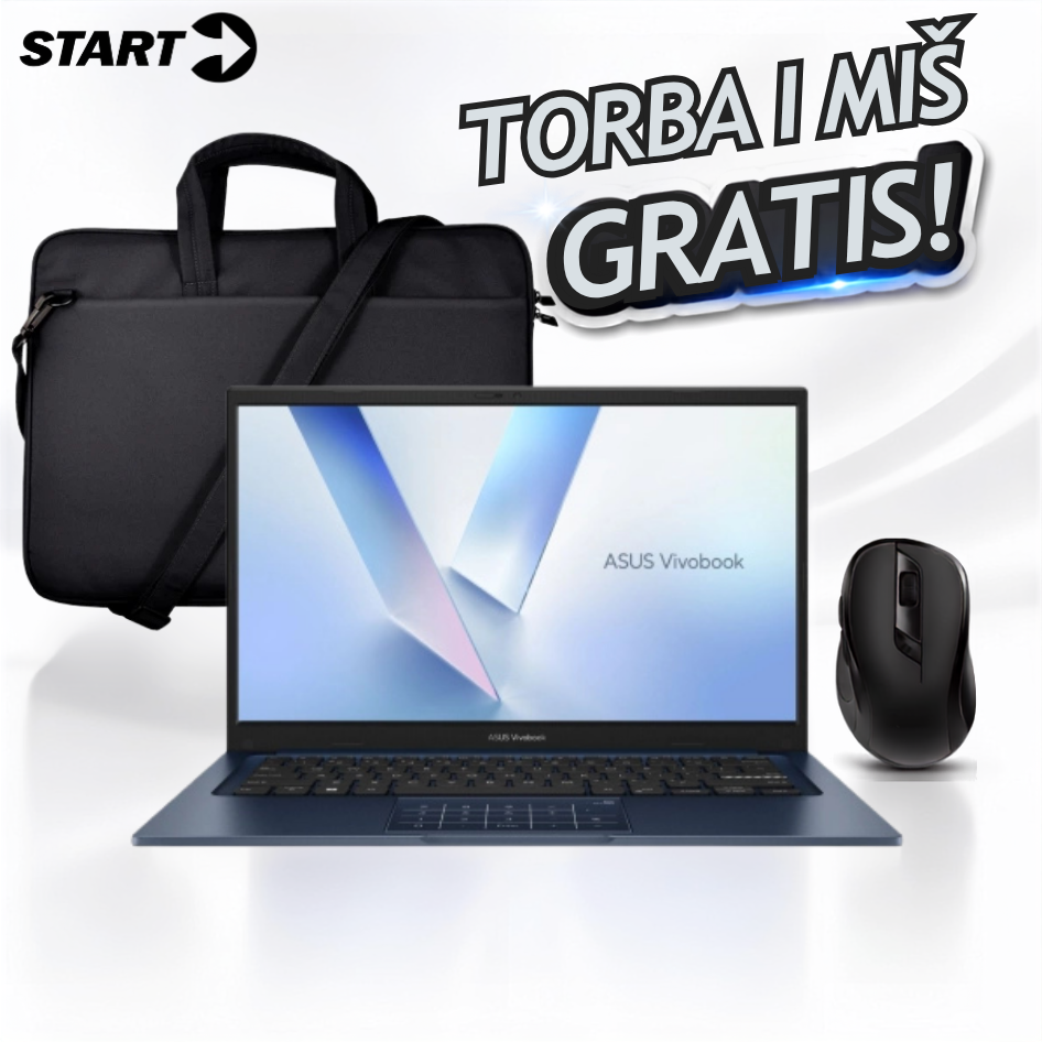 ASUS VivoBook 14” IPS - Intel i5-1334U / 12GB DDR4 / 256GB SSD + Windows 11 Pro + Office 2024 + Mis & Torba GRATIS